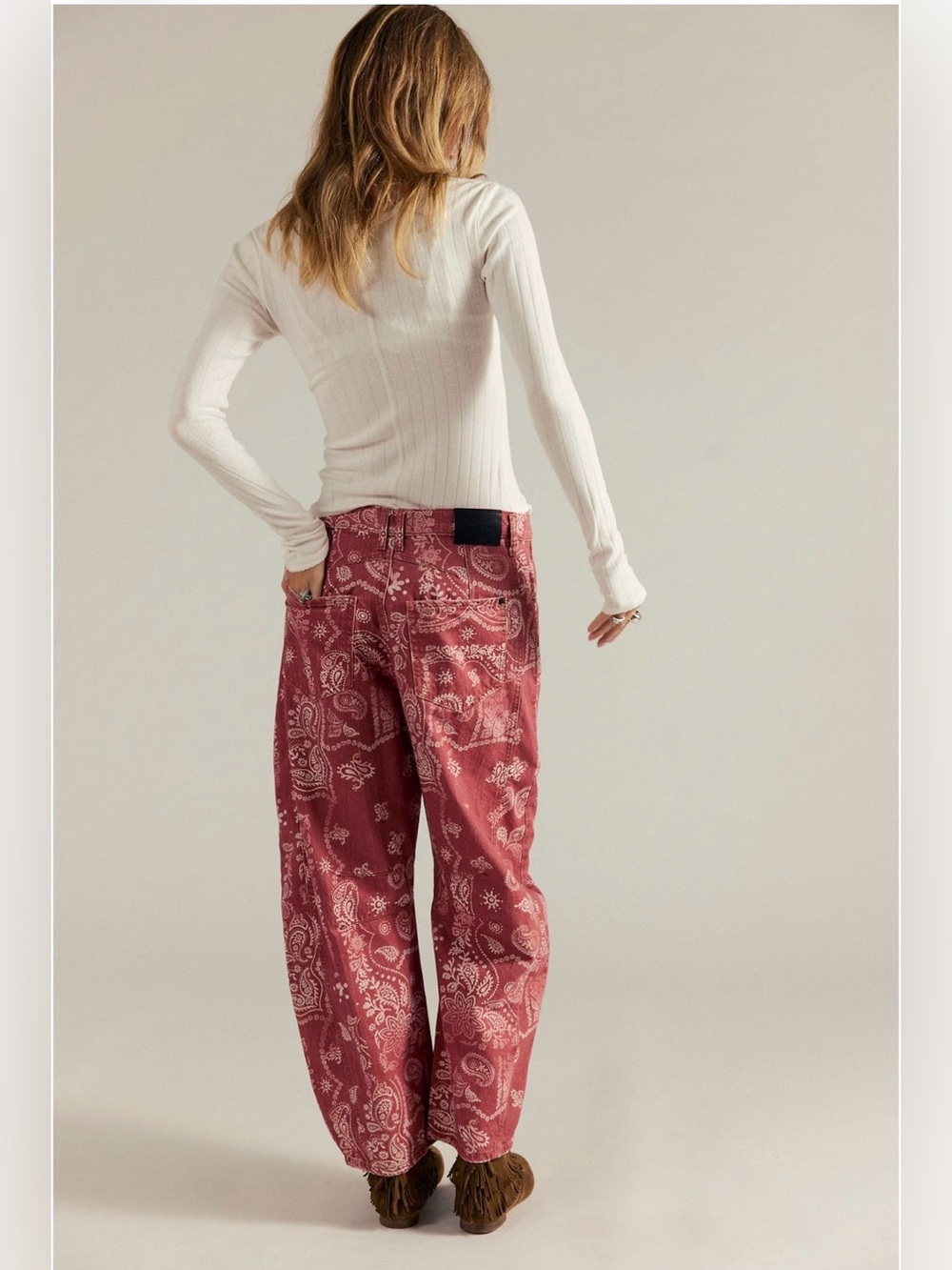 Free People We The Free Good Luck Printed Barrel Jeans Bandana Block - 29 - Picture 13 of 14